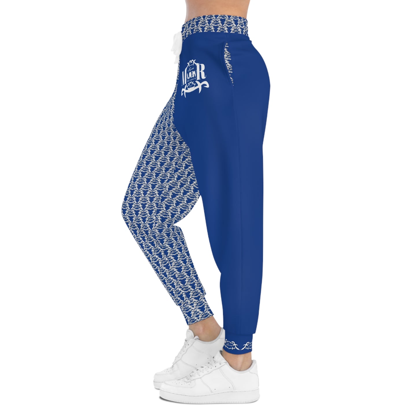 MAJBWR - Dark Blue & White Print Joggers Frontal - AOP 2 Face