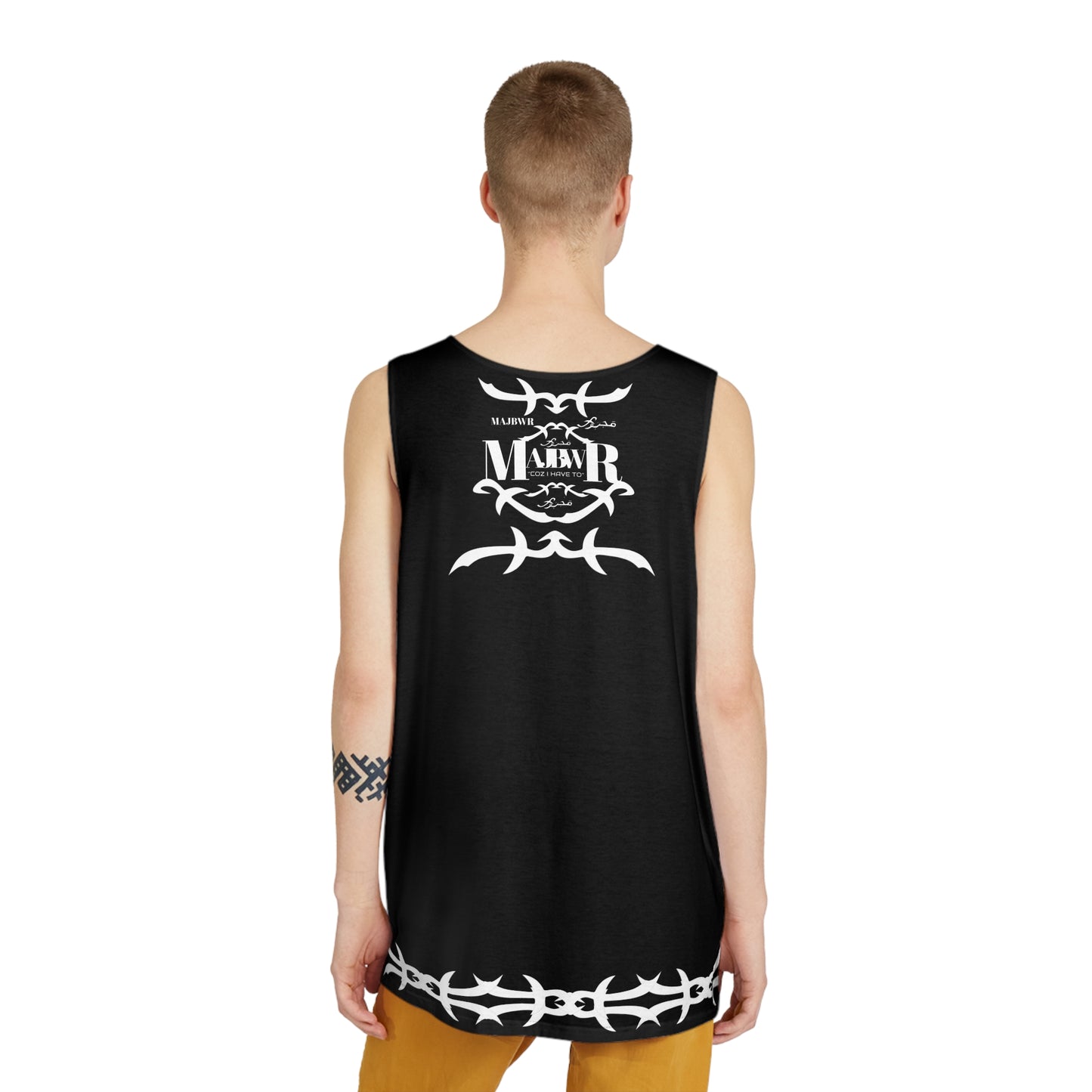 MAJBWR - Men's Tank Top — Black Tribal Barbed Wire Graphic "MAJBR" All-Over Print