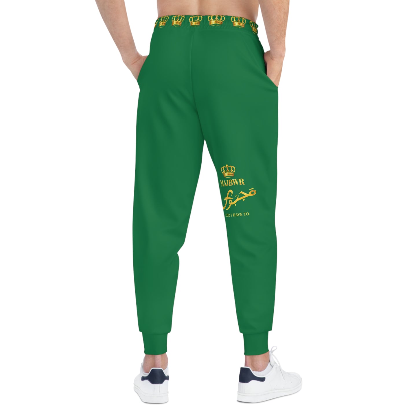 Royal Script Athletic Joggers — Green & Gold AOP