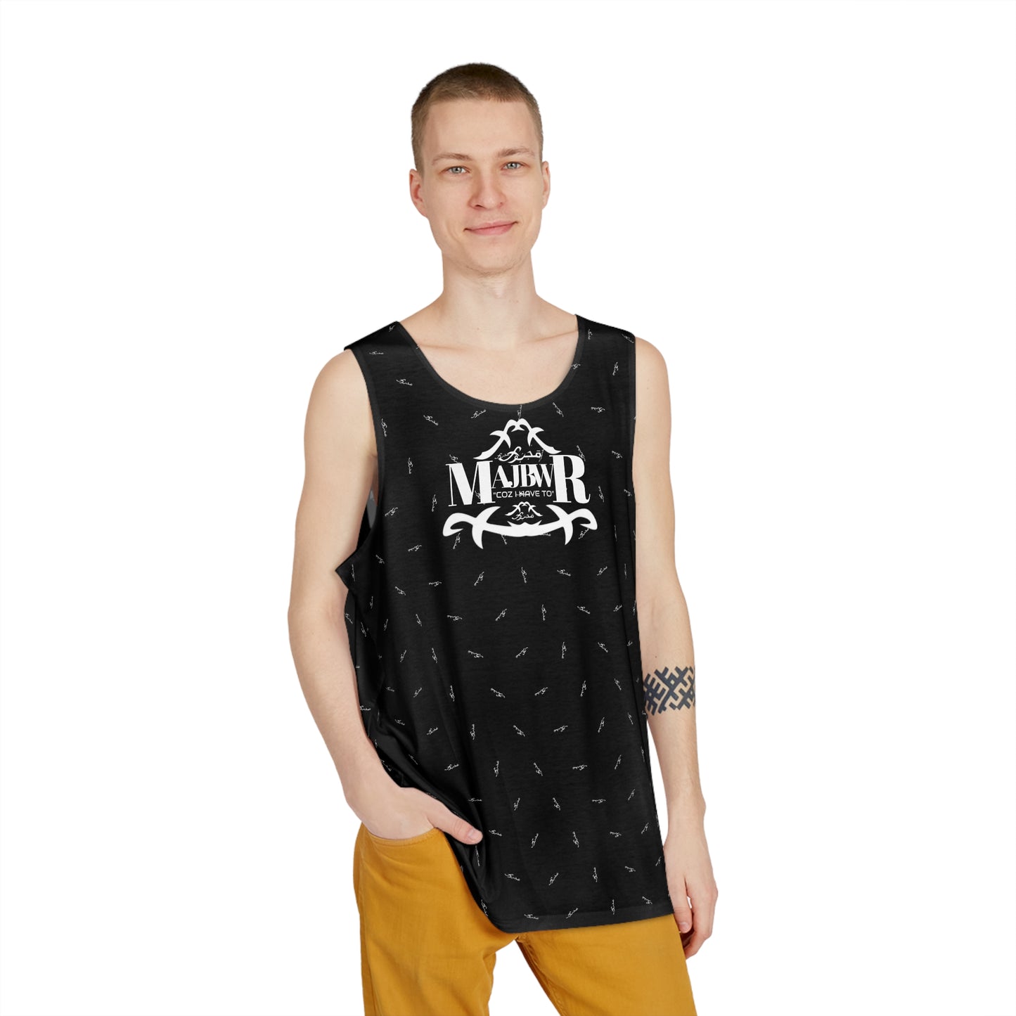 MAJBWR - Stylish Men's Tank Top Black Front On Back AOP 5 %