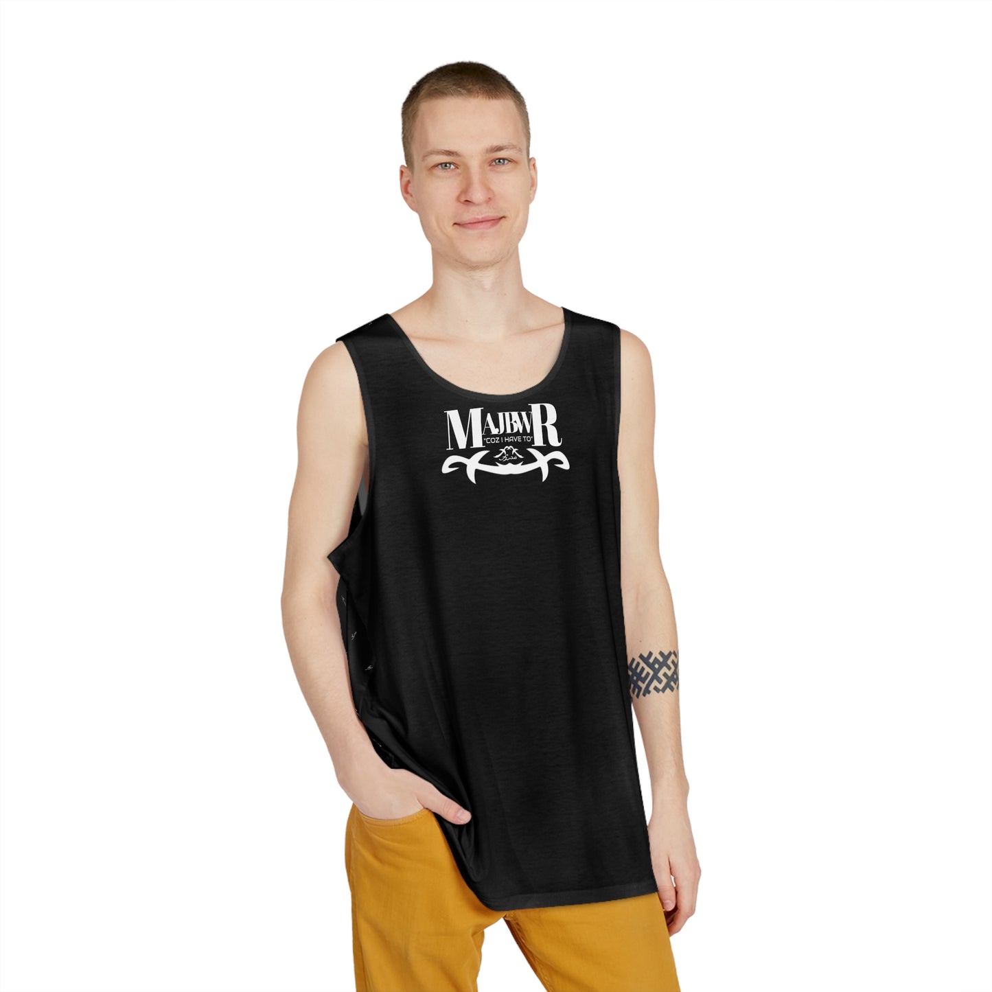 MAJBWR - Stylish Men's Tank Top Black Front On Back AOP Back