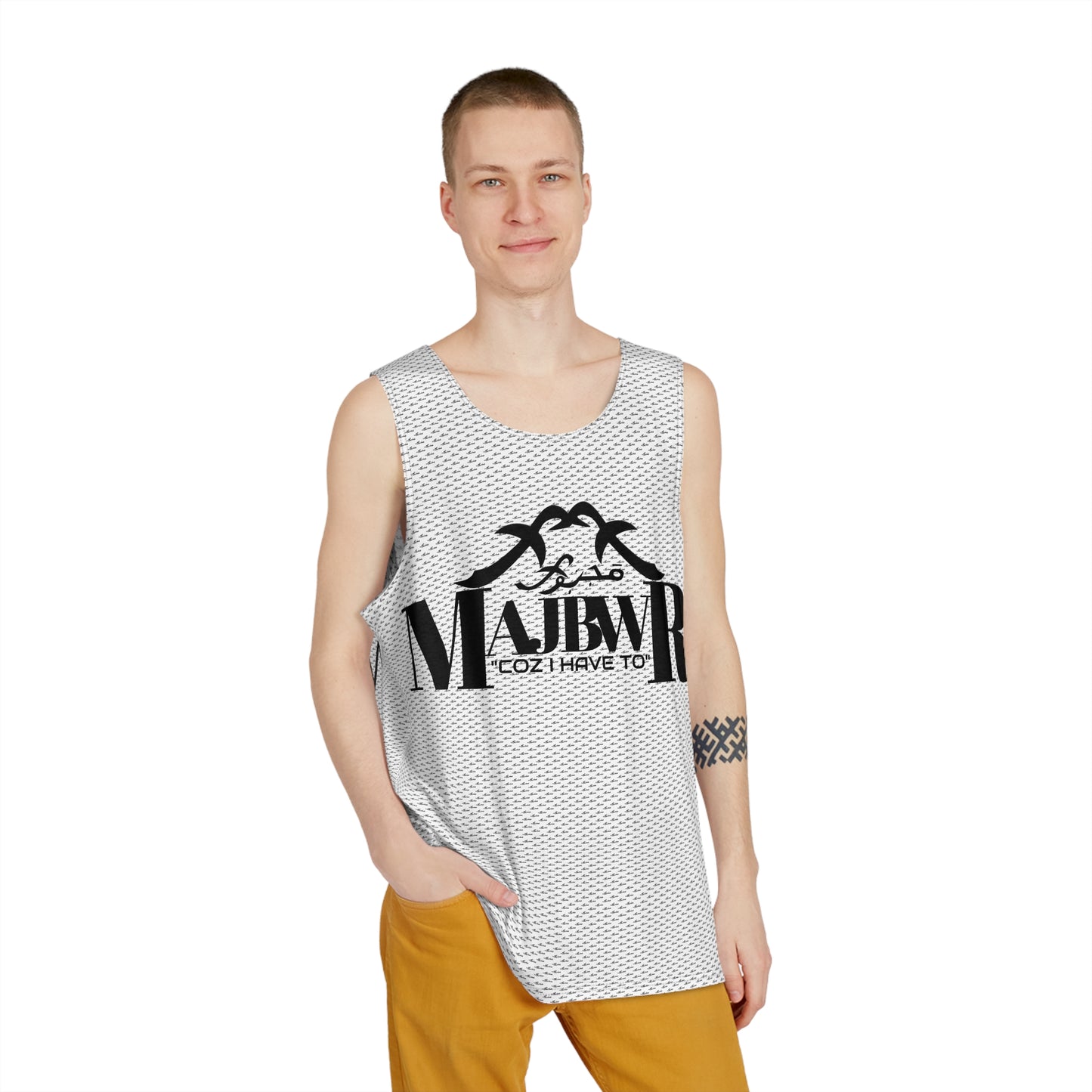MAJBWR - Stylish Men's White Tank Top {AOP}
