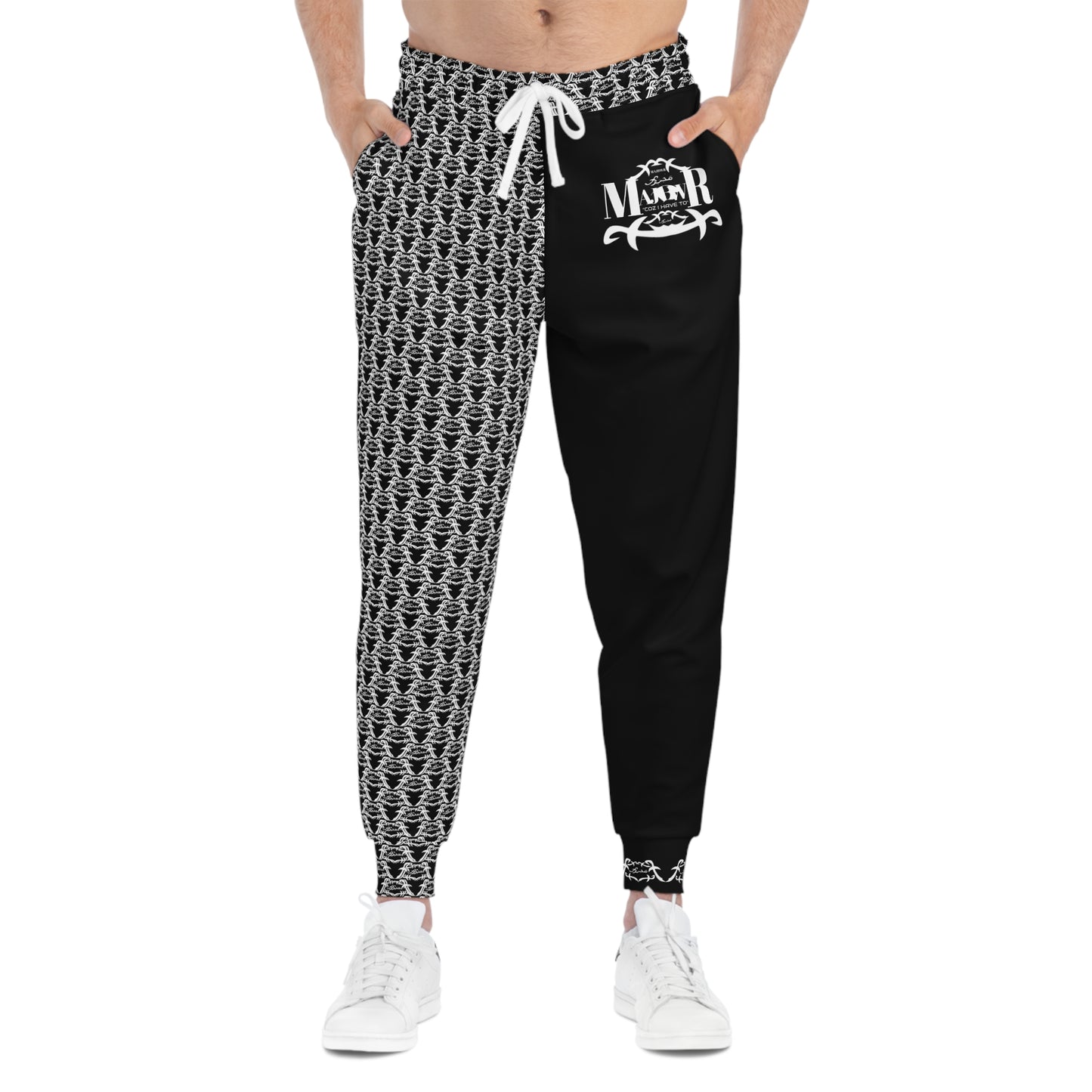 MAJBWR - Black & White Print Joggers Frontal - AOP 2 Face