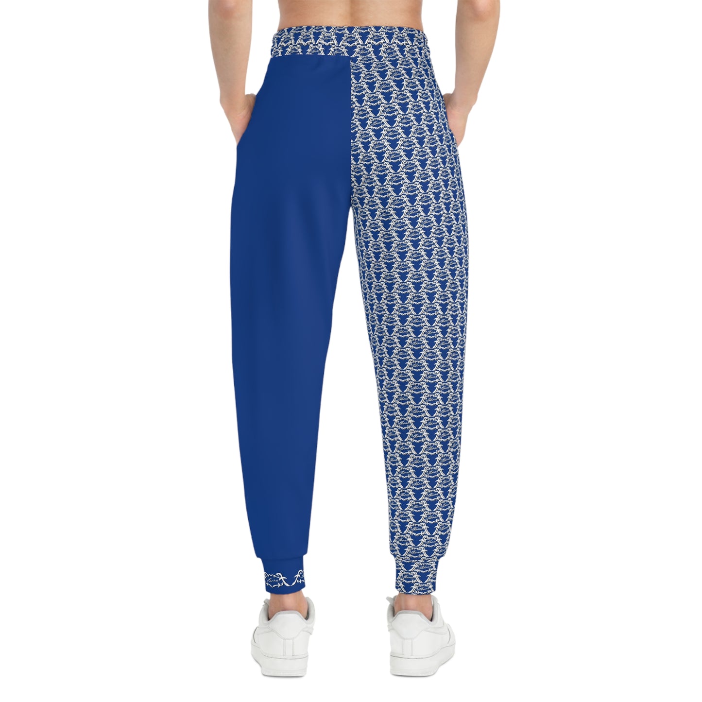 MAJBWR - Dark Blue & White Print Joggers Frontal - AOP 2 Face