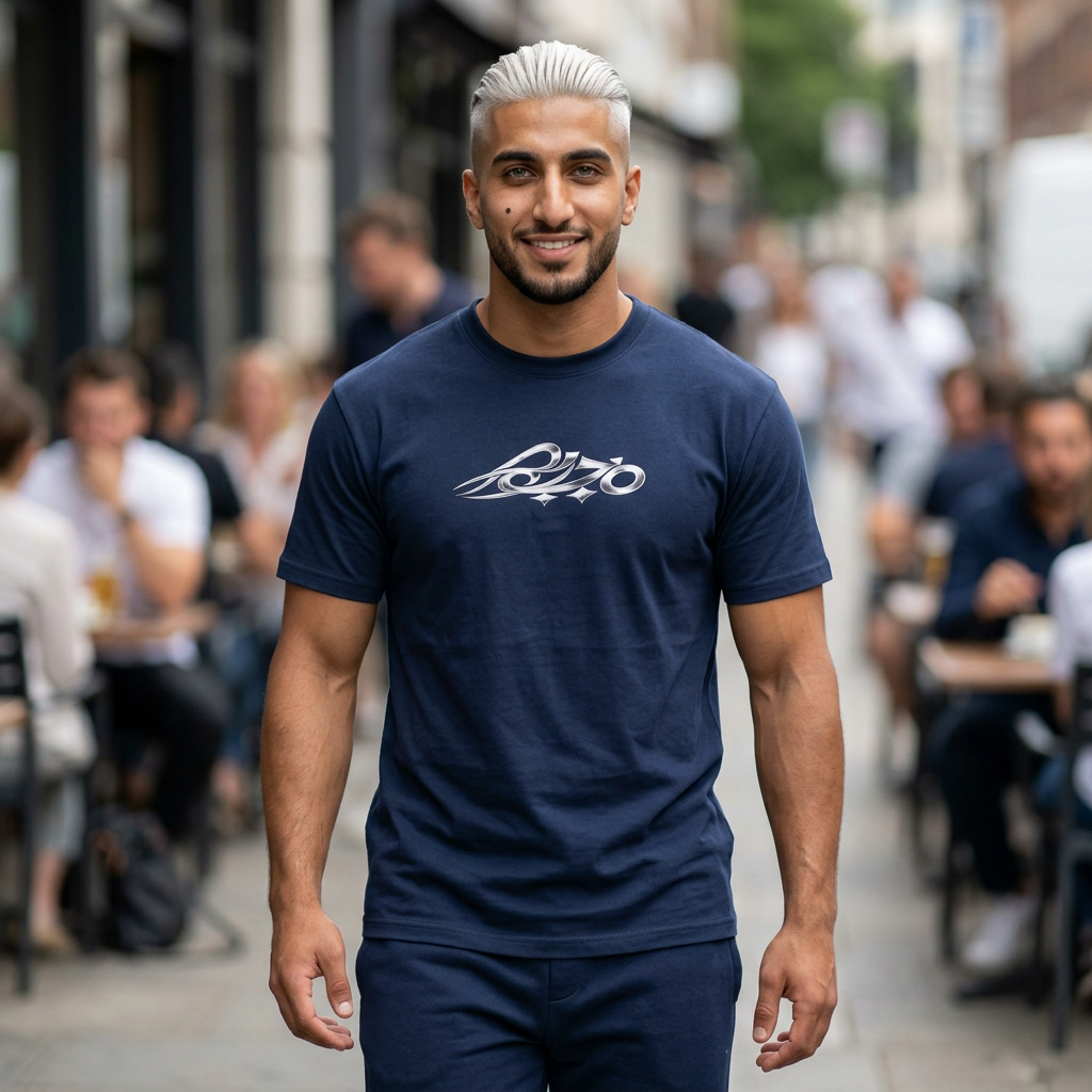 MAJBWR - Oversized Blazer Navy & Ghost White Box Tee — Men's Box Tee