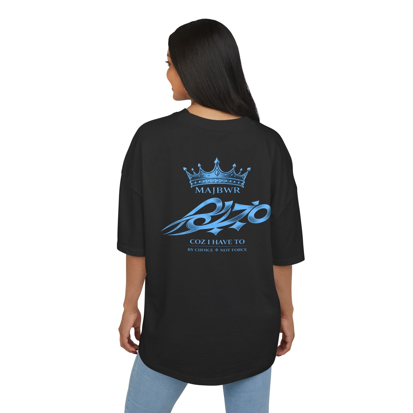 MAJBWR - Blue Crown Box Tee — Retro Script Graphic T-Shirt
