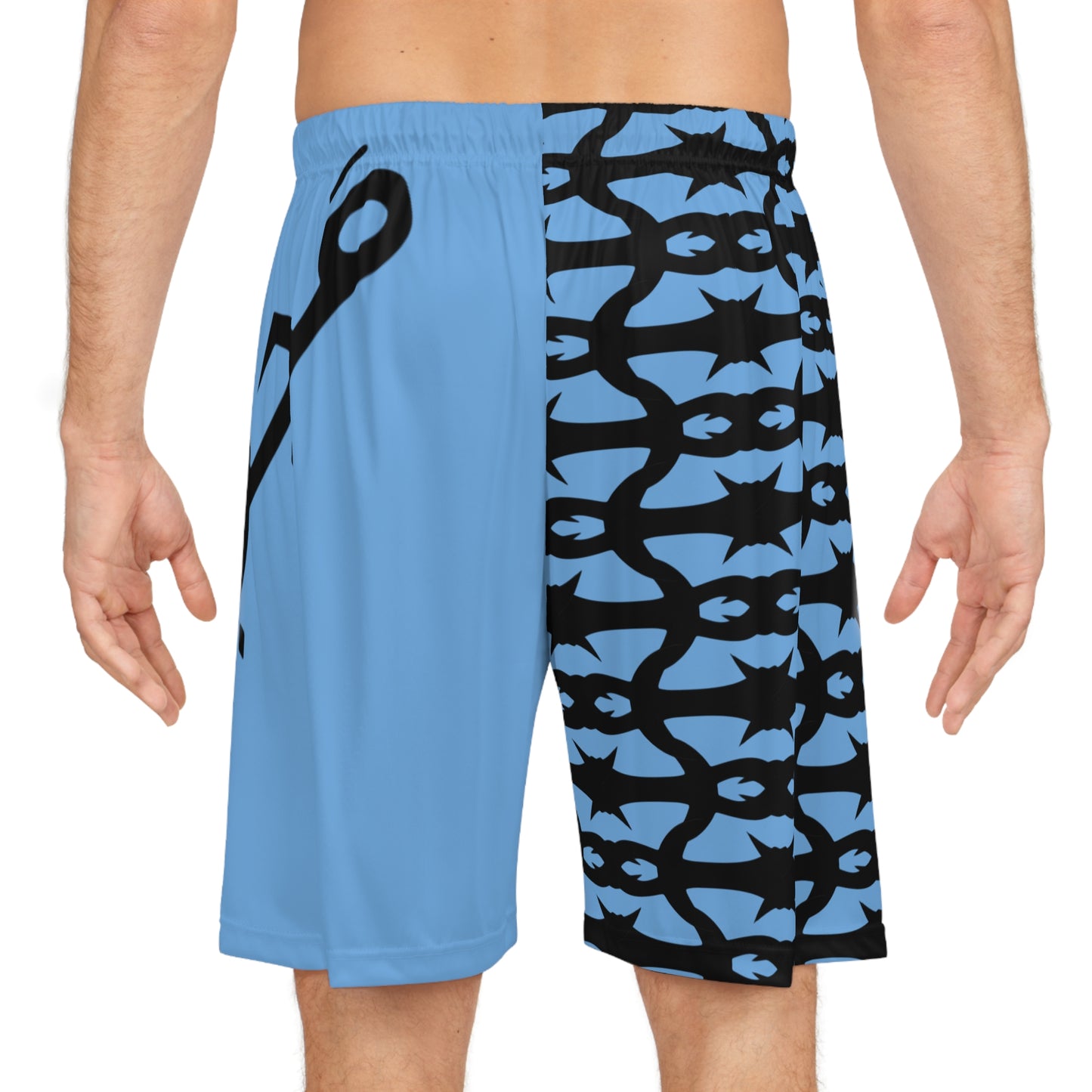 MAJBWR - Basketball Shorts — Split Blue Arabic Script All-Over Print