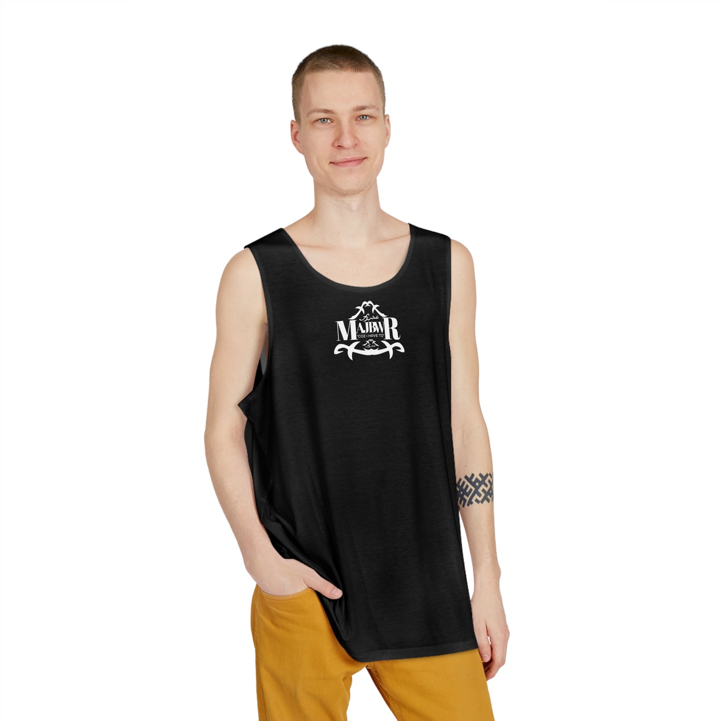 MAJBWR - Stylish Men's Tank Top Black Front On Back Small Print