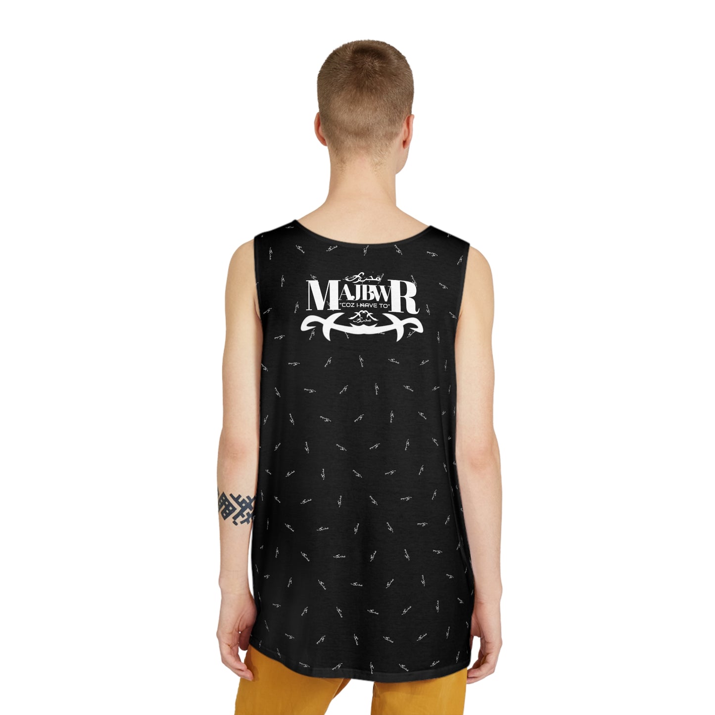 MAJBWR - Stylish Men's Tank Top Black Front On Back AOP Back