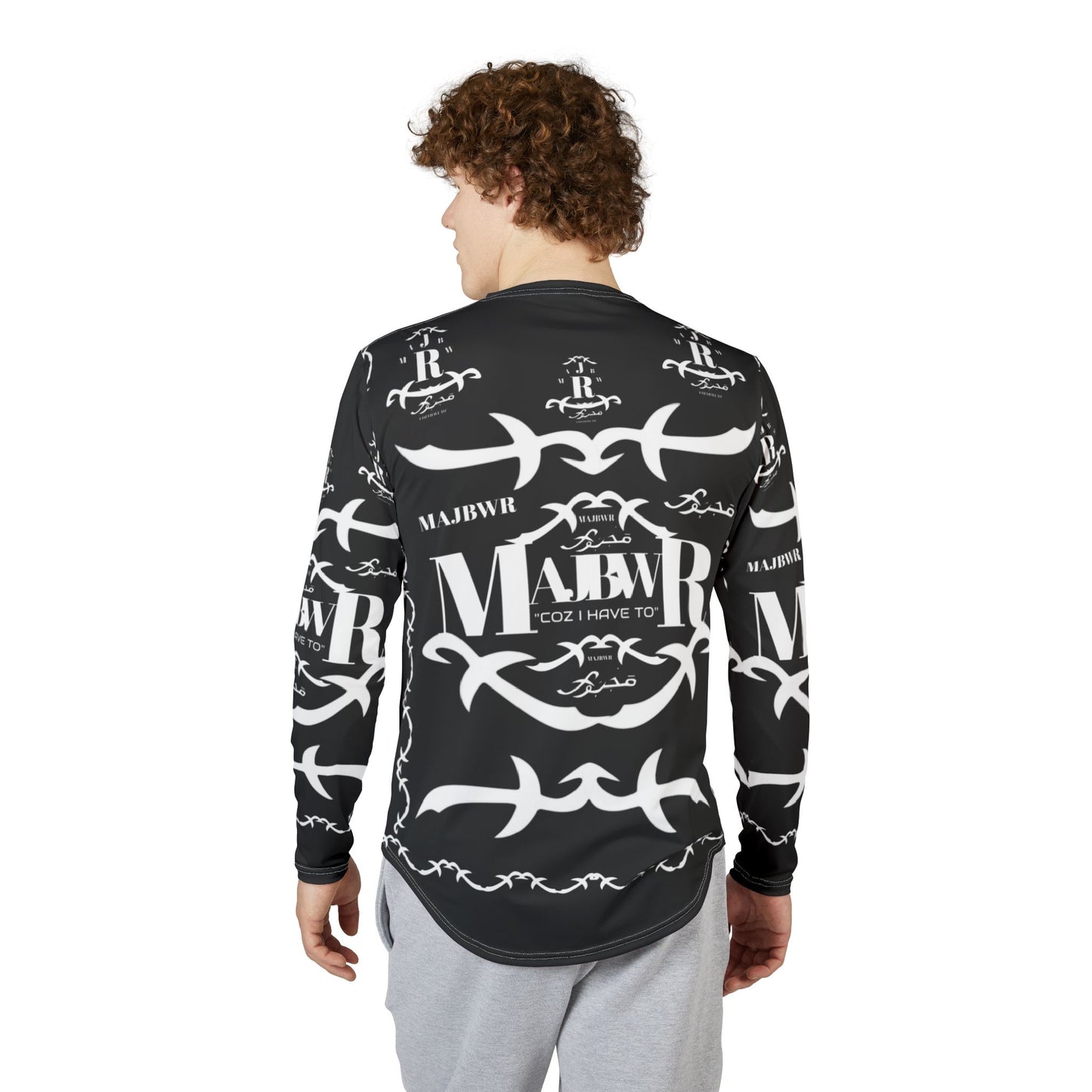 MAJBWR - Men's UV Long Sleeve Shirt — Black Arabic Calligraphy All-Over Print
