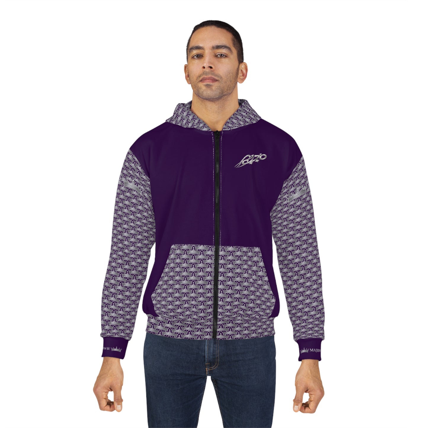 MAJBWR - Purple Ghost White Crown Graphic Zip-Up Hoodie