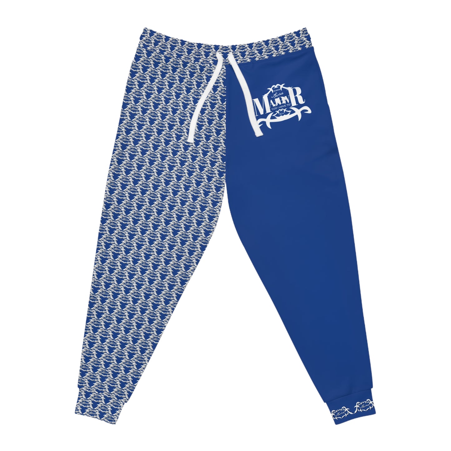 MAJBWR - Dark Blue & White Print Joggers Frontal - AOP 2 Face