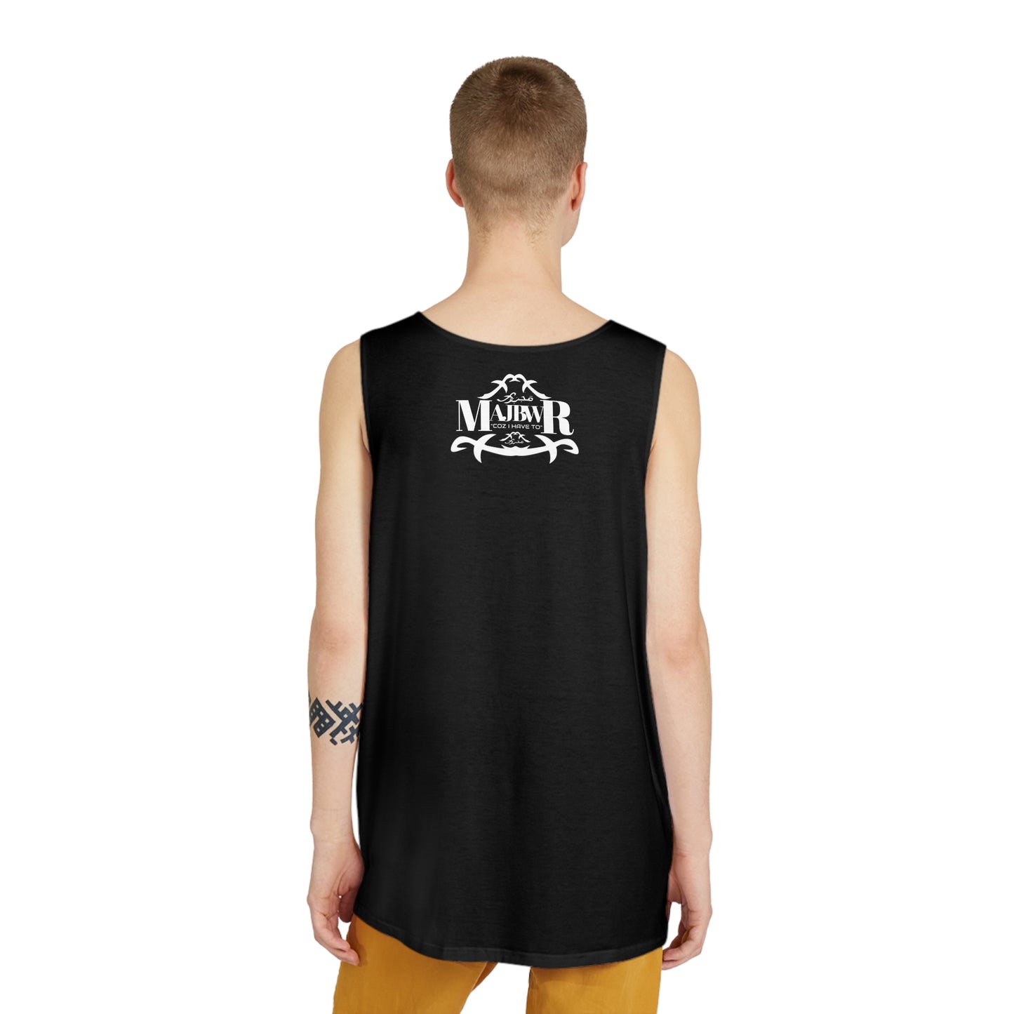 MAJBWR - Stylish Men's Tank Top Black Front On Back Small Print