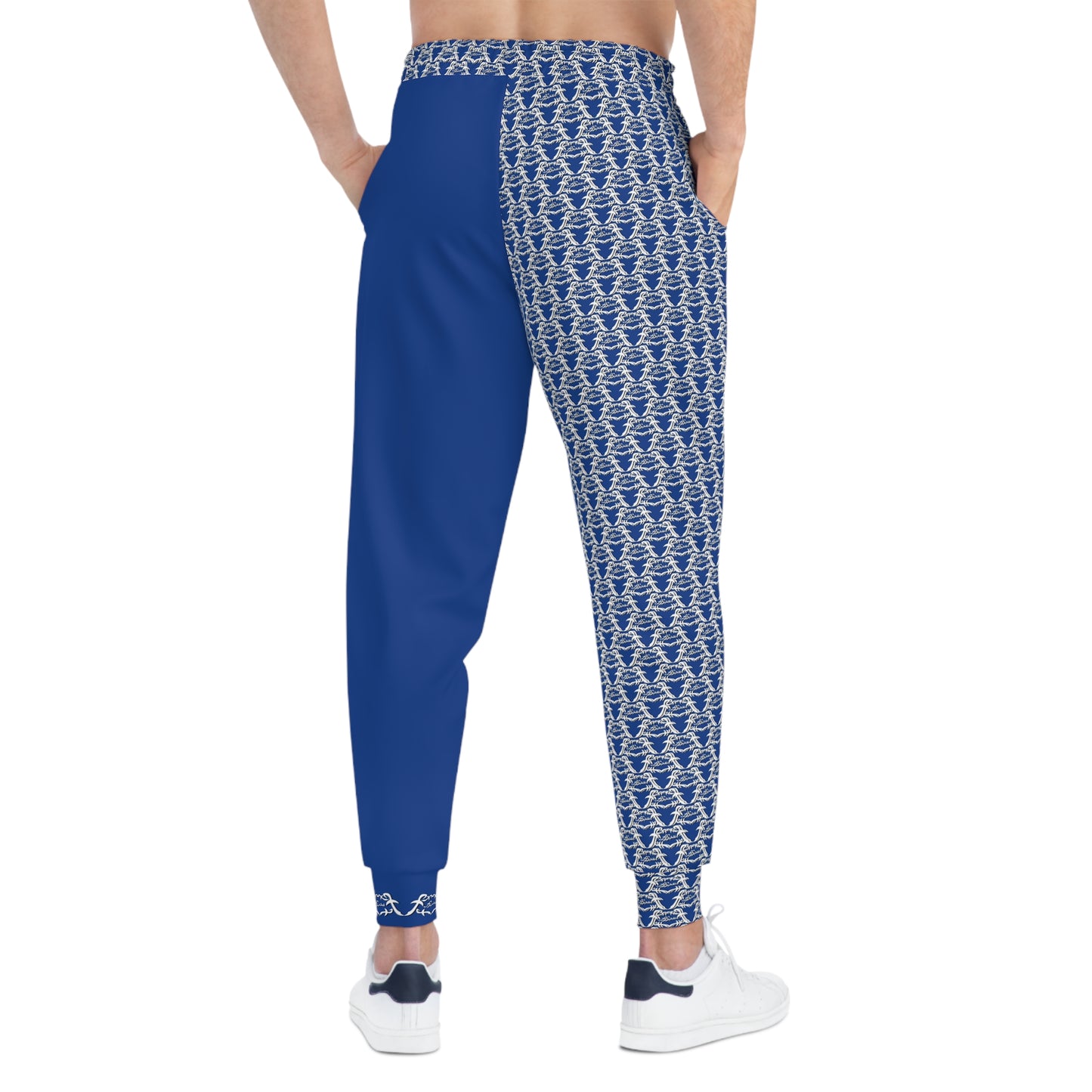 MAJBWR - Dark Blue & White Print Joggers Frontal - AOP 2 Face