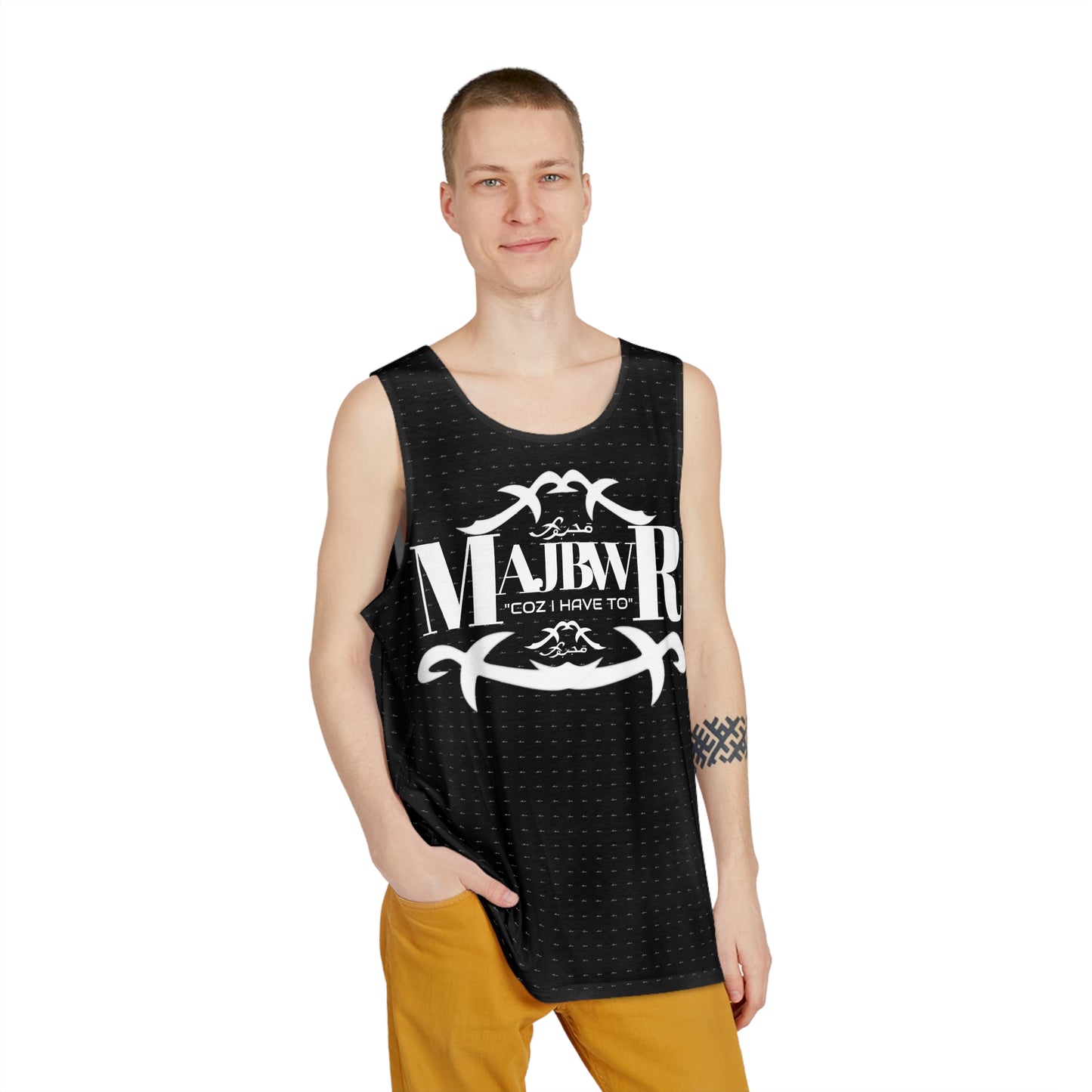 MAJBWR - Stylish Men's Tank Top Black Front On Back AOP Offset