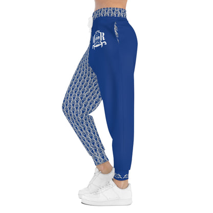 MAJBWR - Dark Blue & White Print Joggers Frontal - AOP 2 Face
