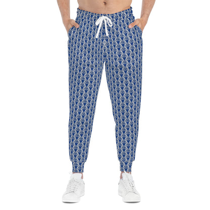 Blue & White MAJBWR Athletic Joggers — All-Over Print