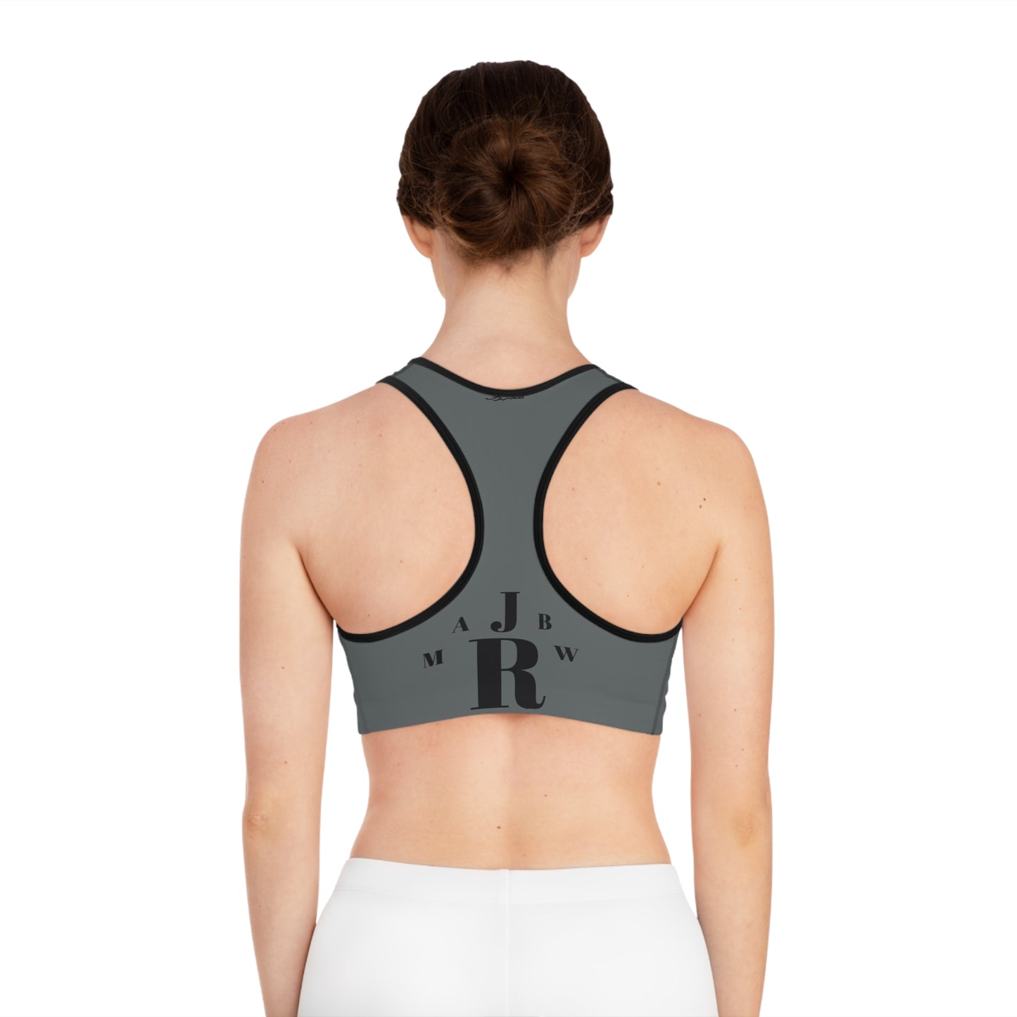 MAJBWR - Dark Grey Athletic Sports Bra — ‘Majbwr’ Script Logo Performance Crop Top