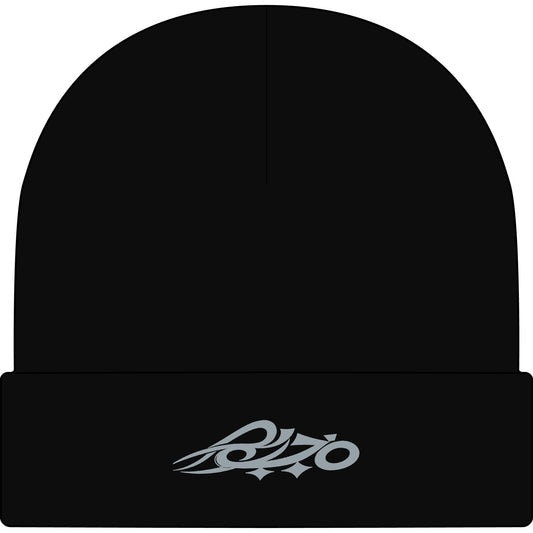MAJBWR - Pure Black Cuff Beanie — Ghost White Logo