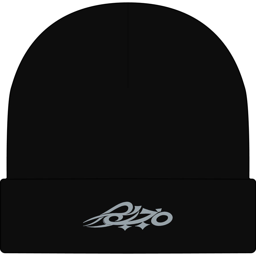 MAJBWR - Pure Black Cuff Beanie — Ghost White Logo