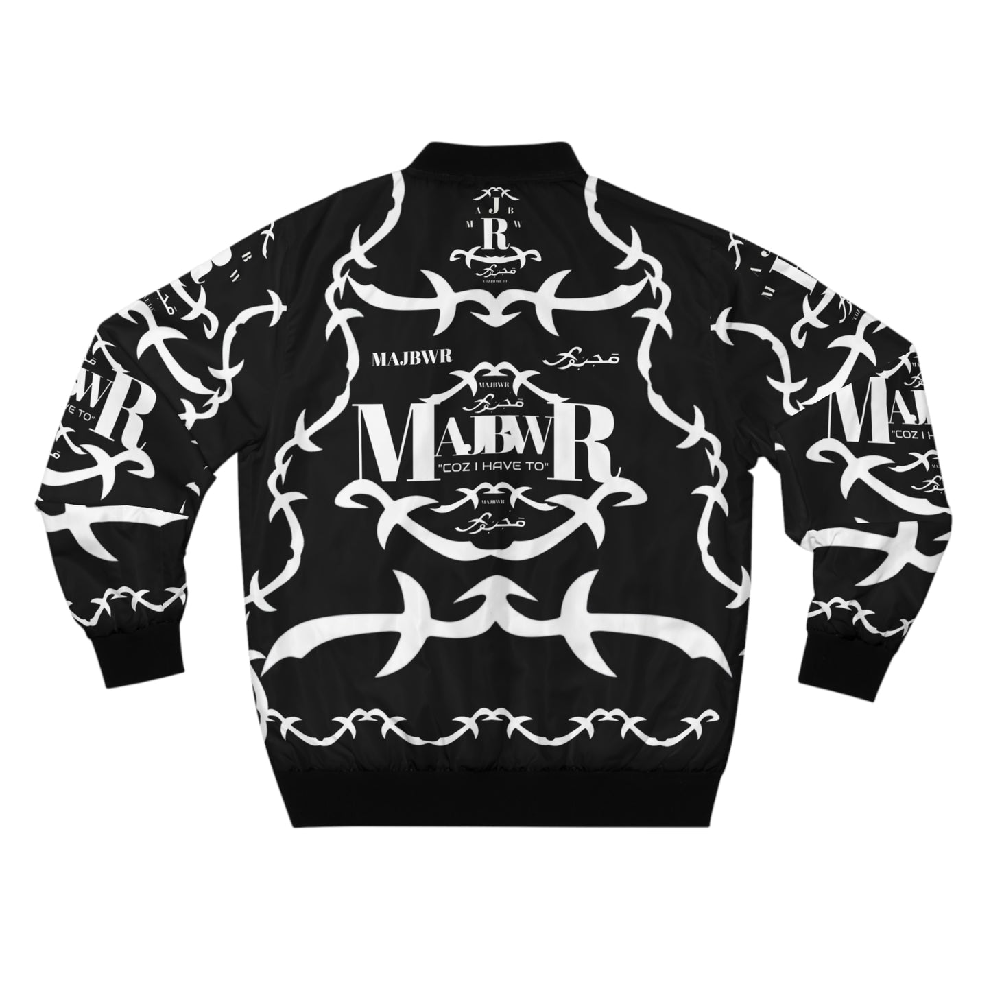 MAJBWR - Men's Black Barbed Wire Bomber Jacket – 'MALWR' Graphic Streetwear