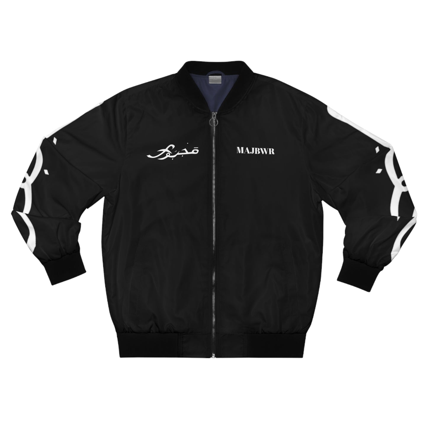 MAJBWR - Men's Bomber Jacket BLACK with Graphic Design, Trendy Outerwear, Street Style Jacket