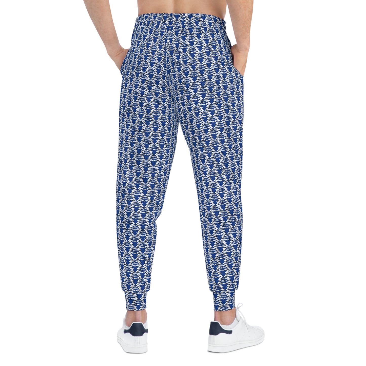 Blue & White MAJBWR Athletic Joggers — All-Over Print