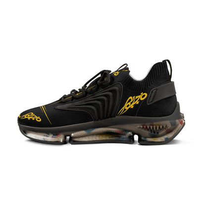 MAJBWR - Men's Mesh Sneakers — Black & Gold Athletic Casual Shoes with Graphic Script