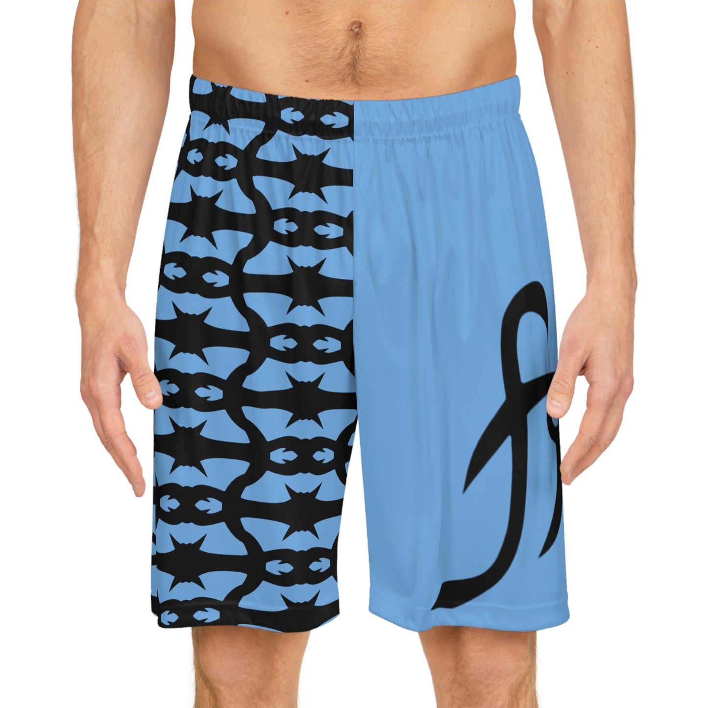 MAJBWR - Basketball Shorts — Split Blue Arabic Script All-Over Print
