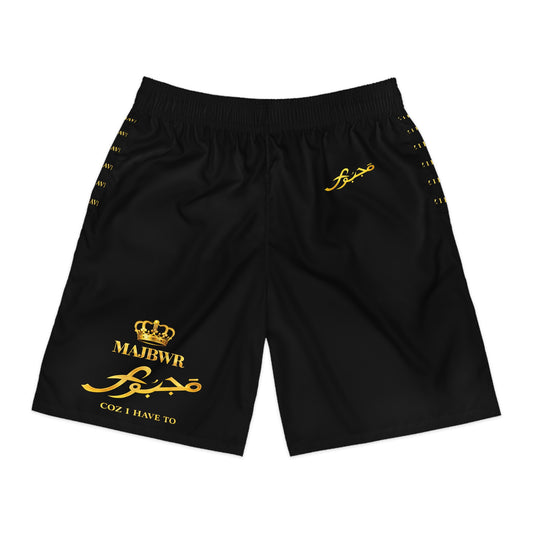 MAJBWR - Men's Black & Gold Jogger Shorts — Coz I Have To Patterned Athletic Shorts