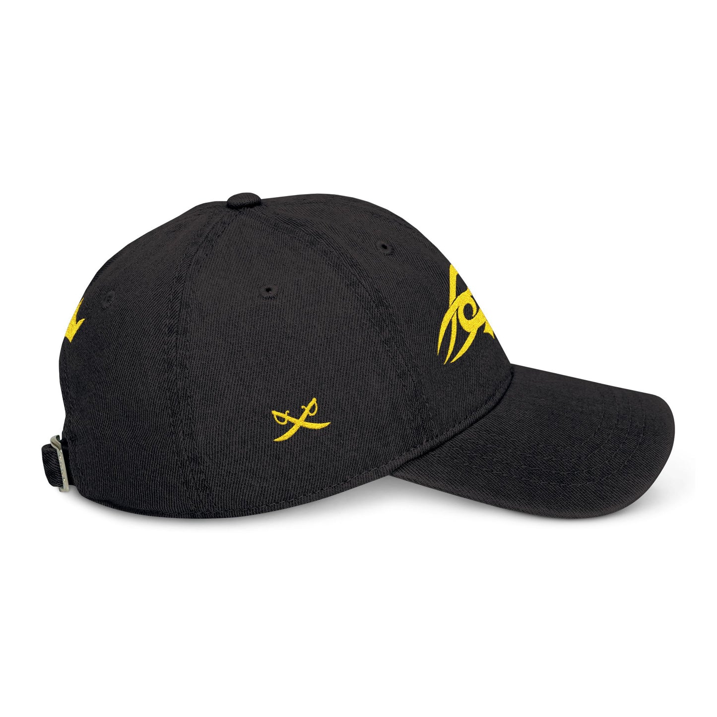 MAJBWR - Embroidered Crown & Sword Arabic Script Denim Hat — Gold Calligraphy Cap LTD