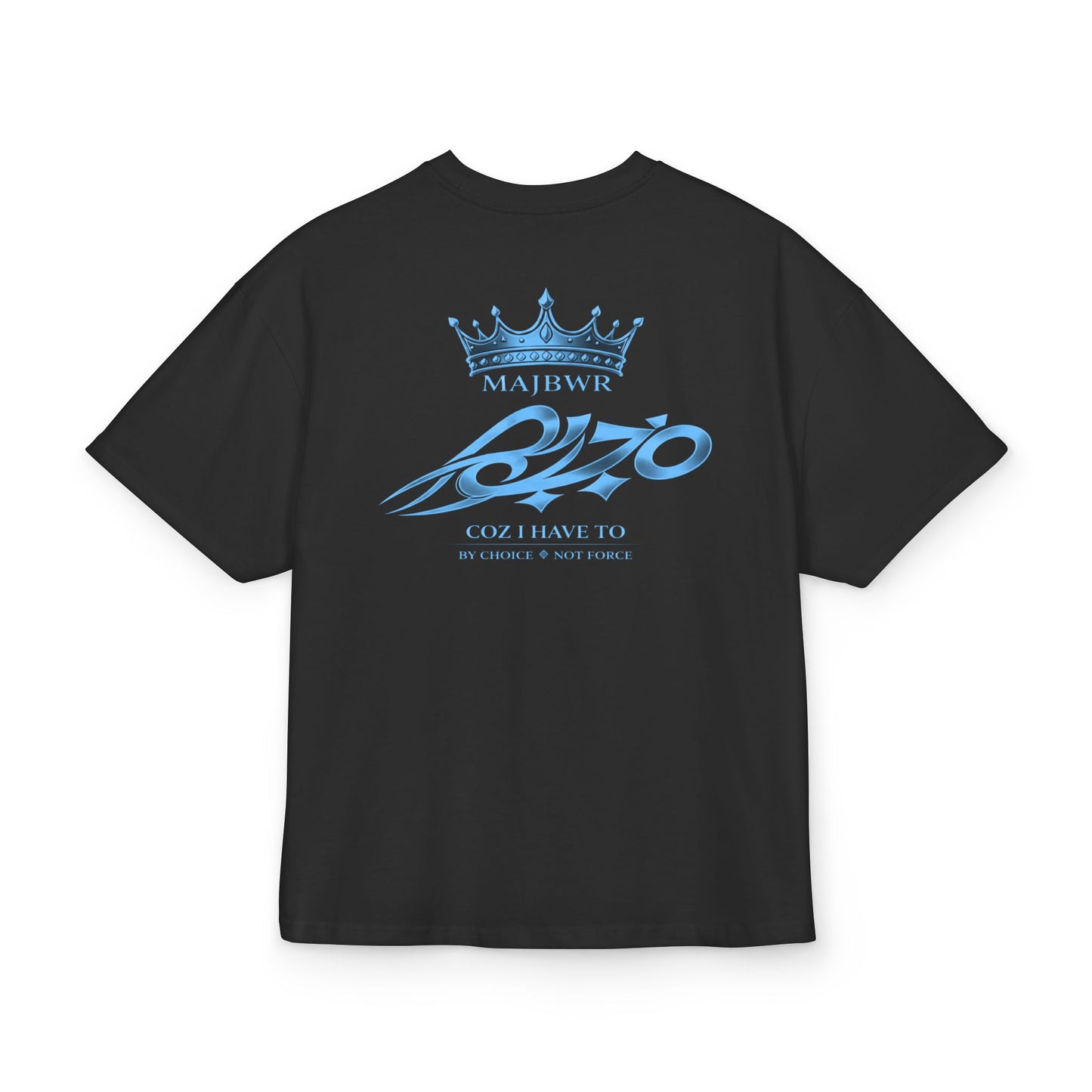 MAJBWR - Blue Crown Box Tee — Retro Script Graphic T-Shirt