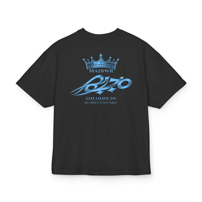 MAJBWR - Blue Crown Box Tee — Retro Script Graphic T-Shirt