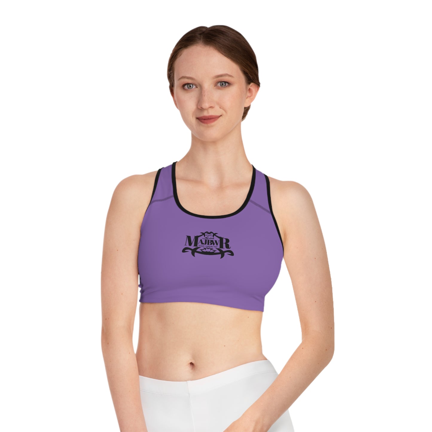 MAJBWR - Purple Athletic Sports Bra — ‘Majbwr’ Script Logo Performance Crop Top