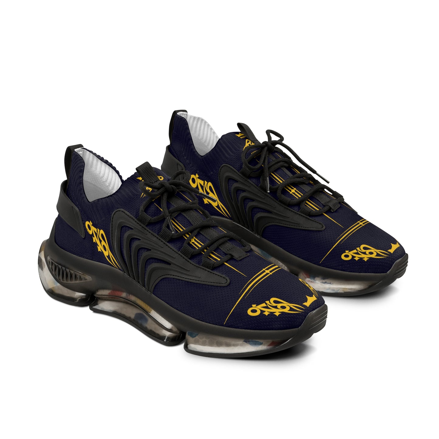 MAJBWR - Men's Mesh Sneakers — Deep Dark Blue & Gold Athletic
