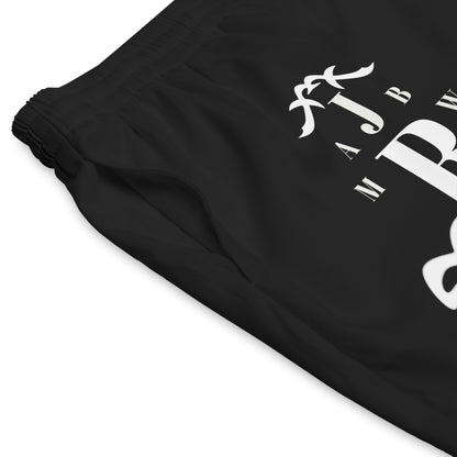 MAJBWR - Men's Black Anchor Crest Beach Shorts — Nautical Half-Pattern Swim Trunks