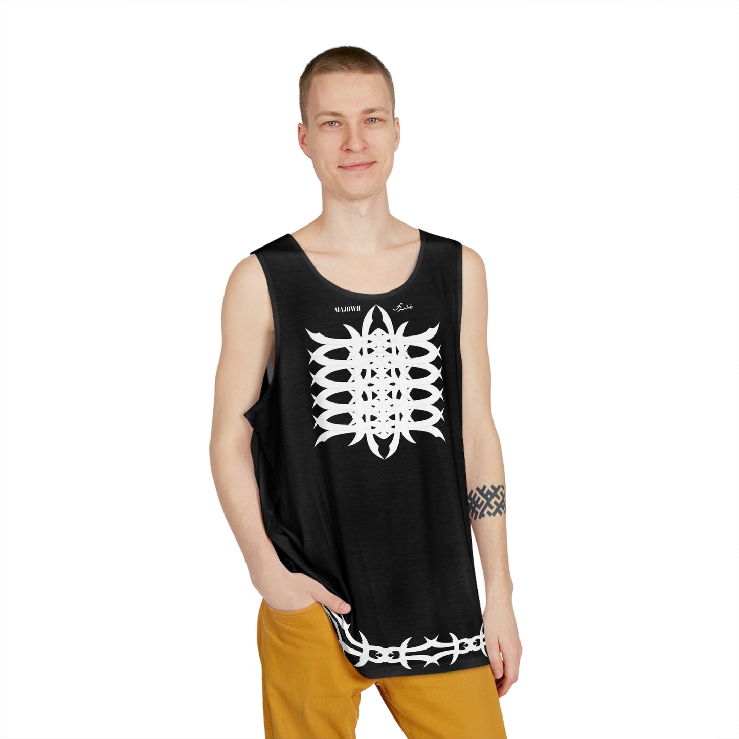 MAJBWR - Men's Tank Top — Black Tribal Barbed Wire Graphic "MAJBR" All-Over Print