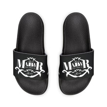 MAJBWR - Men's Graphic Slide Sandals — Black Script Logo Removable-Strap Pool Slides