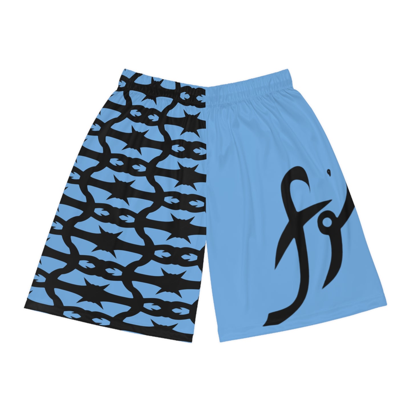 MAJBWR - Basketball Shorts — Split Blue Arabic Script All-Over Print