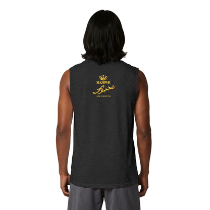 MAJBWR - Majesty Script Muscle Tank — Gold Crown Graphic Sleeveless Top