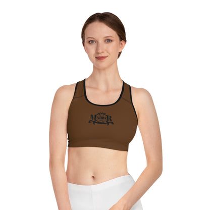MAJBWR - Dark Brown Athletic Sports Bra — ‘Majbwr’ Script Logo Performance Crop Top
