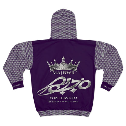 MAJBWR - Purple Ghost White Crown Graphic Zip-Up Hoodie