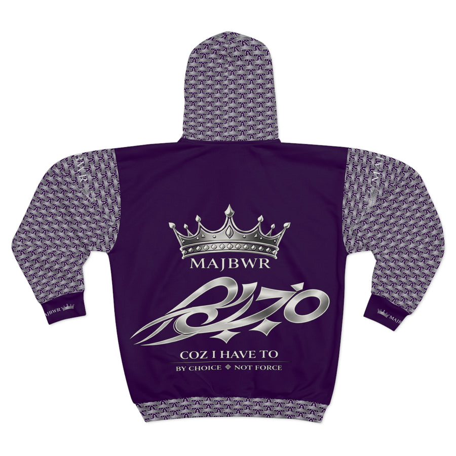 MAJBWR - Purple Ghost White Crown Graphic Zip-Up Hoodie