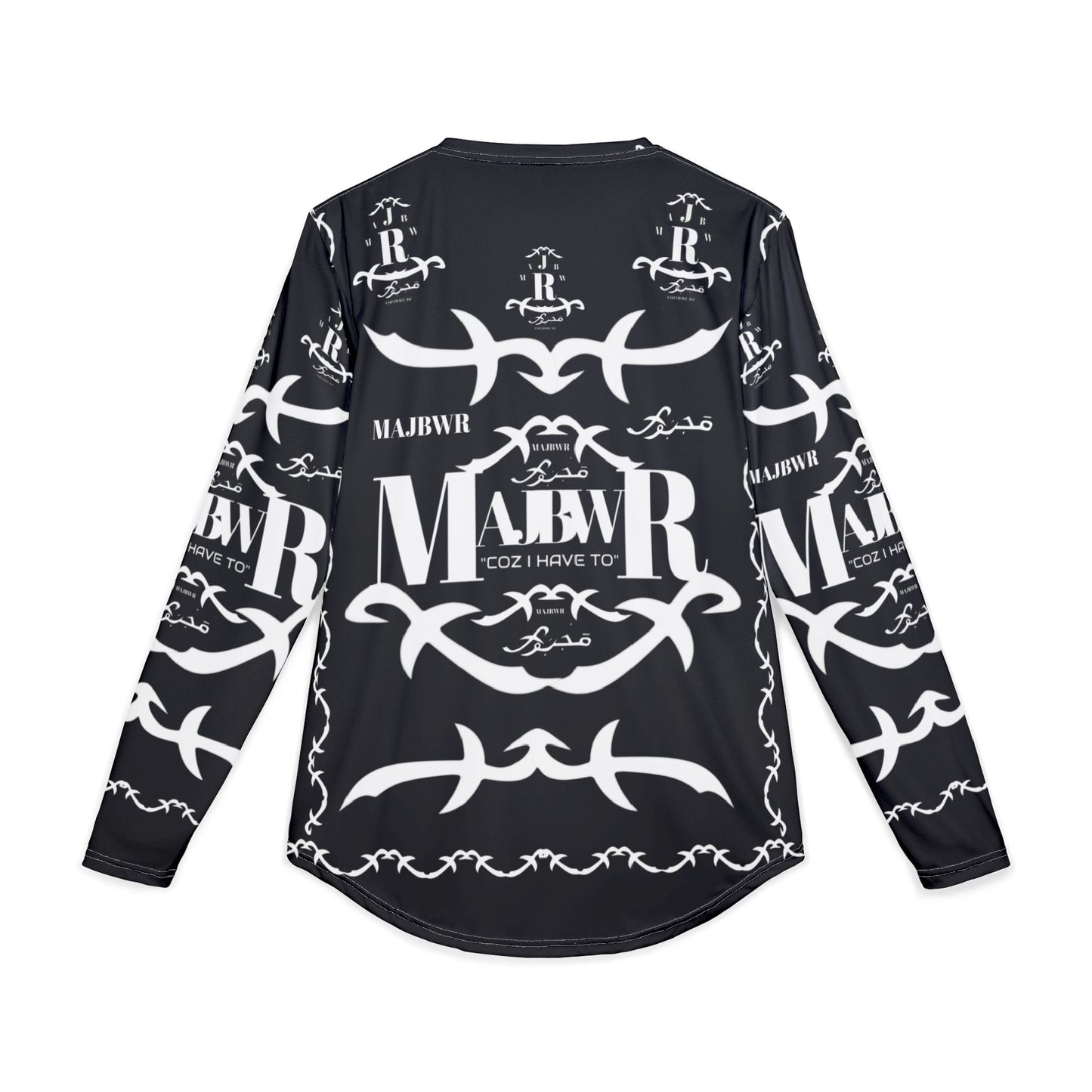 MAJBWR - Men's UV Long Sleeve Shirt — Black Arabic Calligraphy All-Over Print