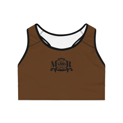 MAJBWR - Dark Brown Athletic Sports Bra — ‘Majbwr’ Script Logo Performance Crop Top