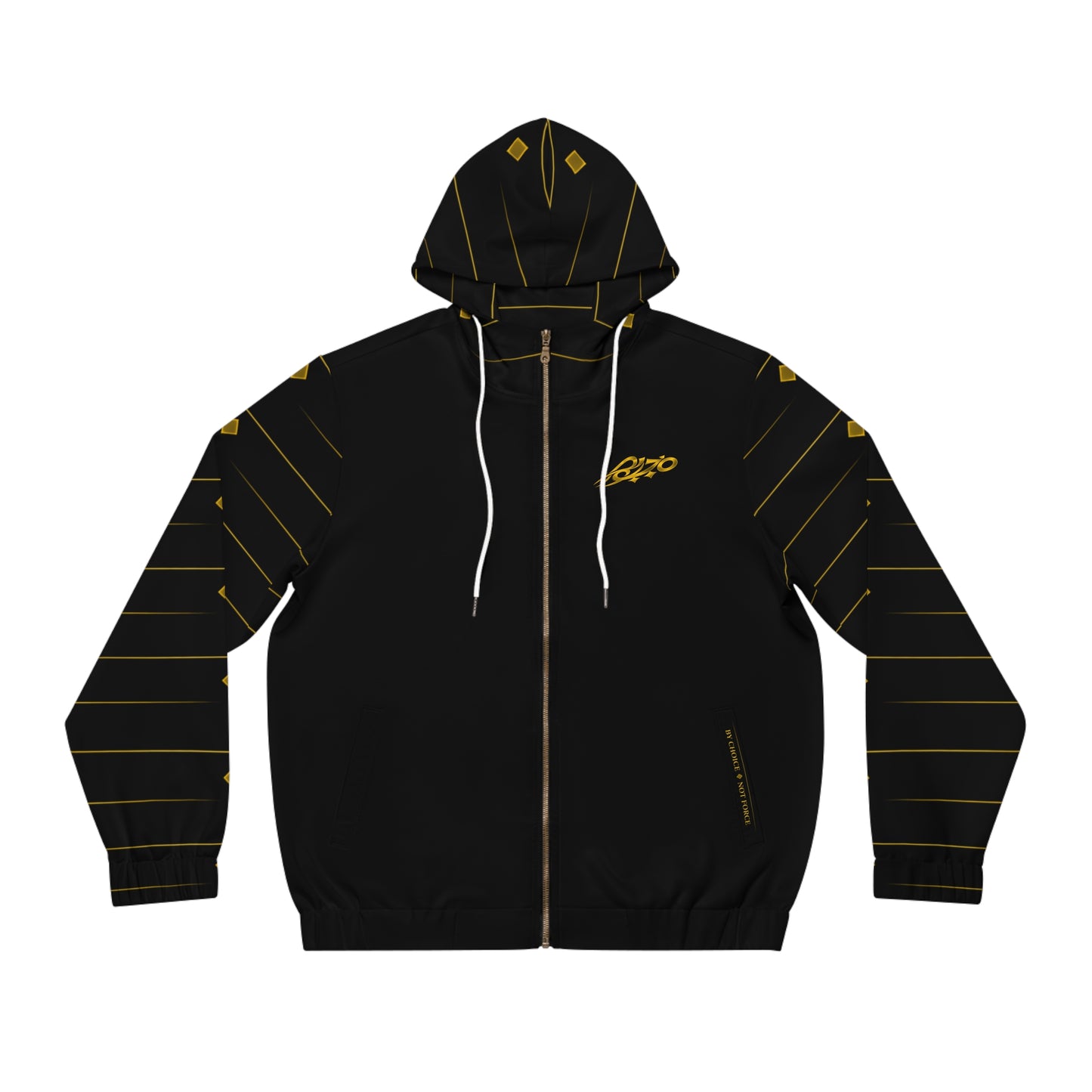 MAJBWR - Black Designer Gold Diamond Crown Full-Zip Hoodie