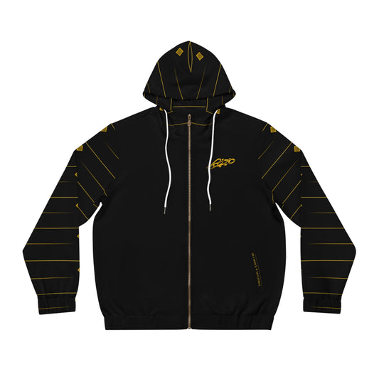 MAJBWR - Black Designer Gold Diamond Crown Full-Zip Hoodie