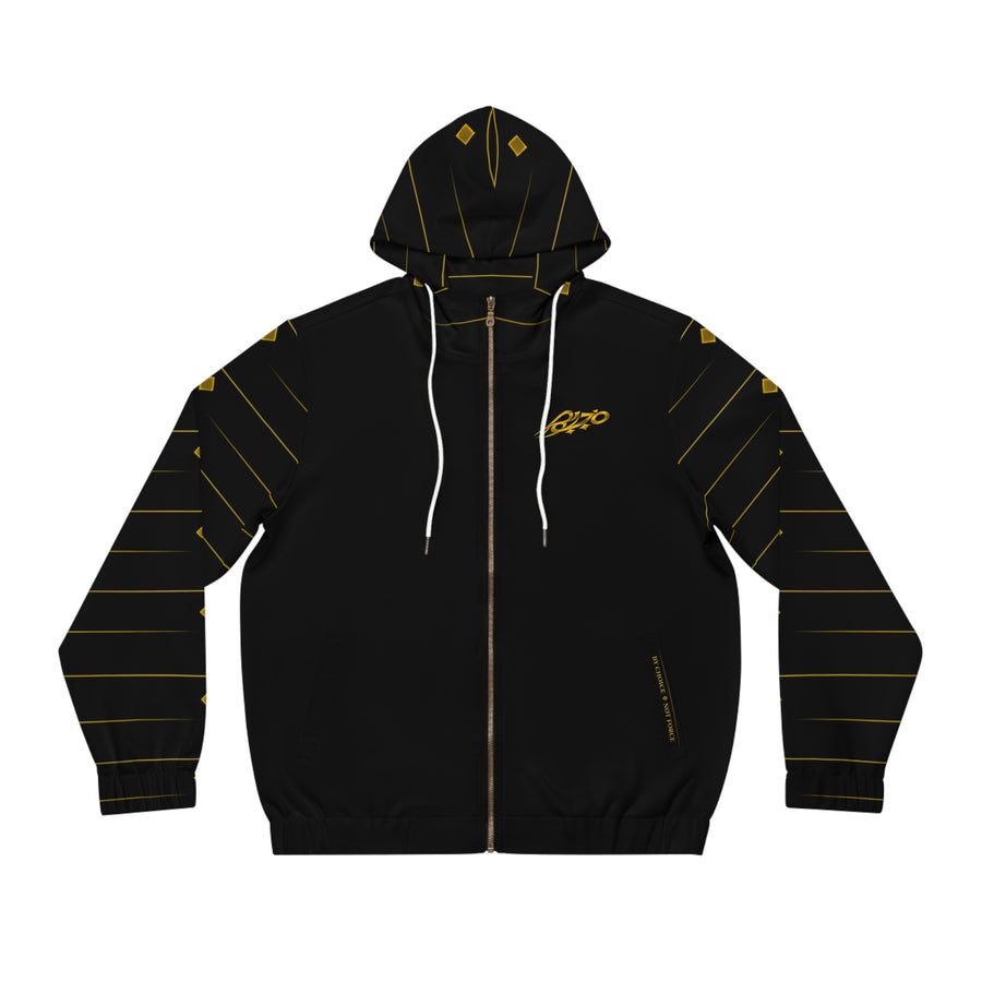 MAJBWR - Black Designer Gold Diamond Crown Full-Zip Hoodie