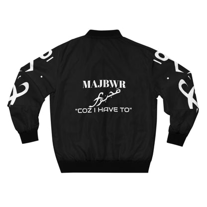 MAJBWR - Men's Bomber Jacket BLACK with Graphic Design, Trendy Outerwear, Street Style Jacket