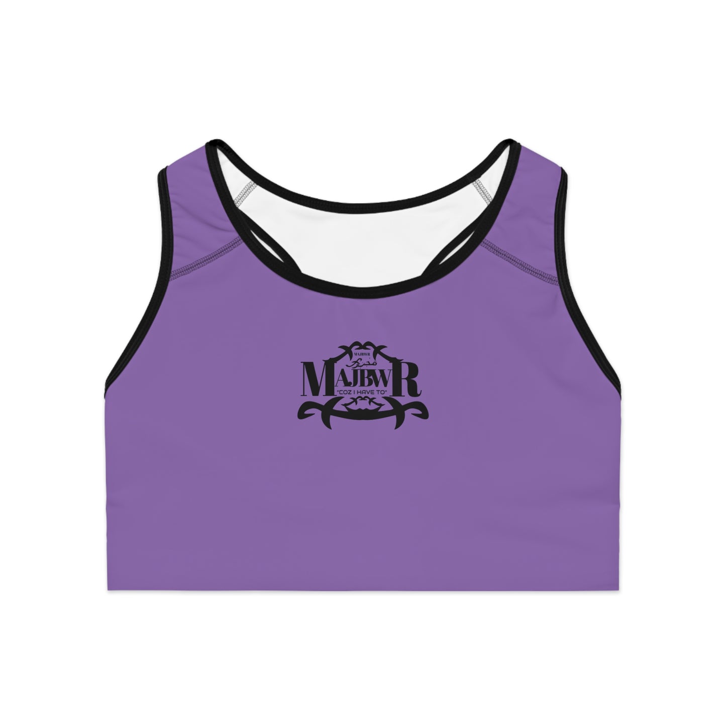 MAJBWR - Purple Athletic Sports Bra — ‘Majbwr’ Script Logo Performance Crop Top